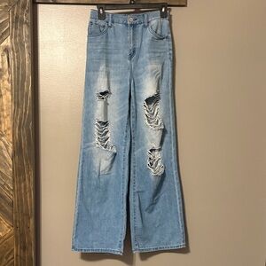 SO Light Blue Distressed Women's Flare Jeans